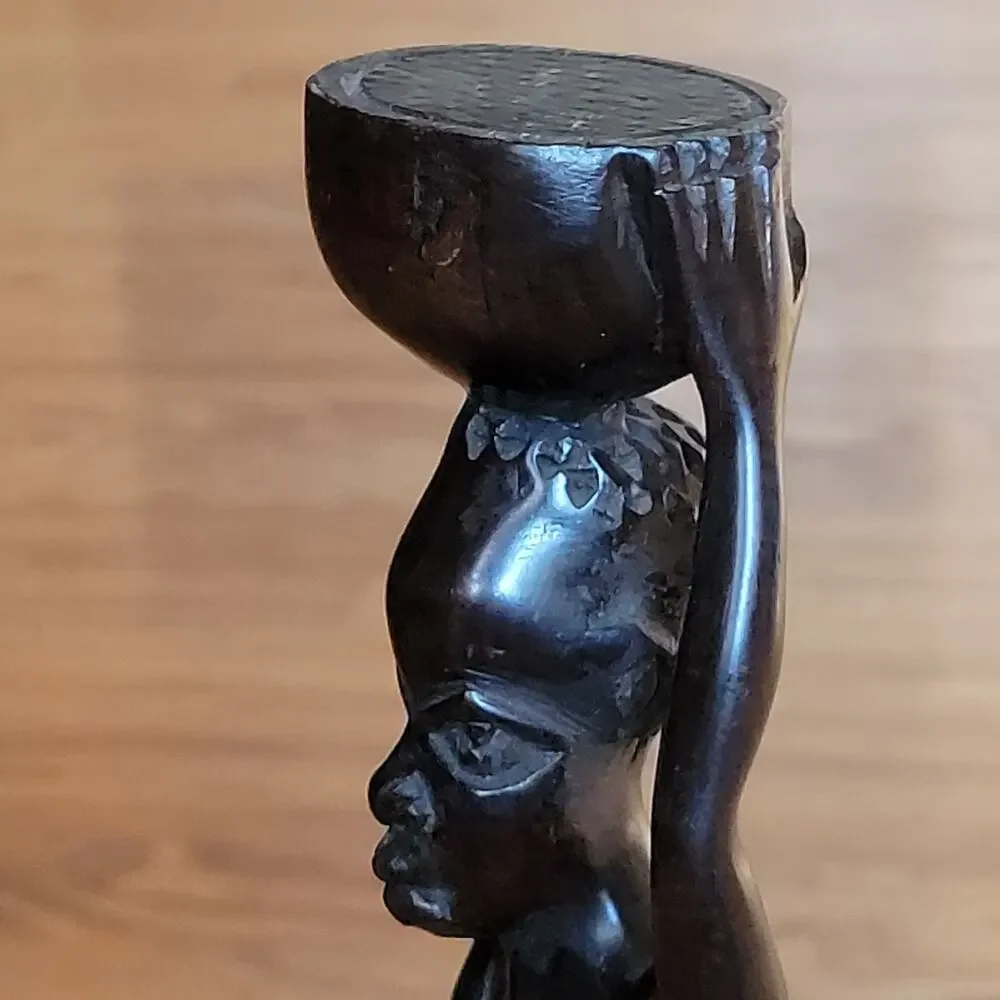 Vintage iron wood carving African woman with child figurine sculpture 15.5